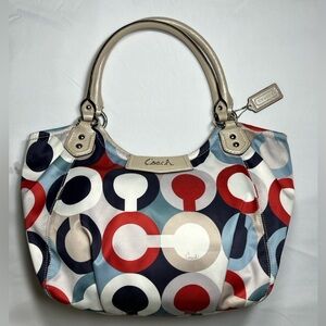 Coach Ashley Op Art Scarf Print Tote - Multicolor Red, White & Blue (F23310)